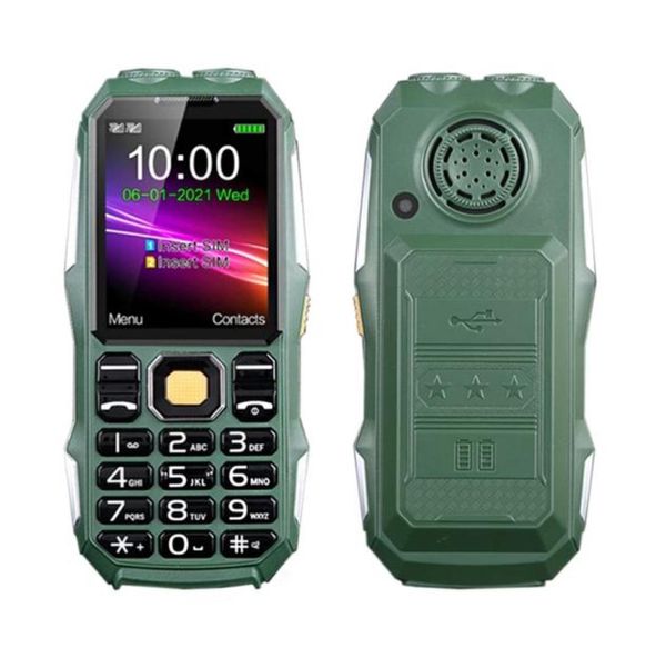 Teléfono resistente al aire libre de 24 pulgadas a prueba de golpes a prueba de polvo teléfonos celulares desbloqueados tarjeta SIM dual GSM FM Radio antorcha gran voz Pushbu9887217