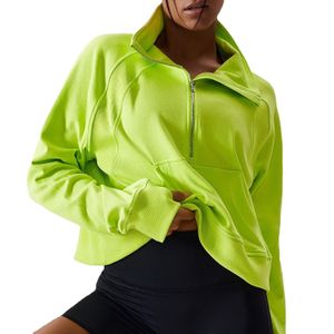 Sweat à capuche à manches longues pour femmes, coupe-vent, chaud, ample, demi-fermeture éclair, col haut, course à pied, fitness, sport en plein air