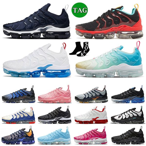 chaussures de course en plein air pour hommes femmes tn plus coussin sport grande taille 13 triple noir blanc université bleu or hyper royal os léger tns tnplus vapeurs jogging