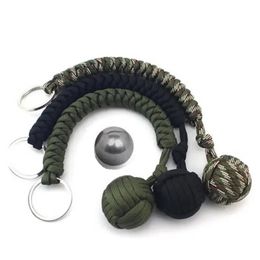 Cuerda paraguas de autodefensa al aire libre, bola de acero de mono mono, cadena de llave de supervivencia de paracord, accesorios de protección de seguridad al aire libre