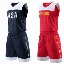 Chemises de plein air Hommes Jeunesse USA CHINE Ensembles de maillots de basket-ball Uniformes Kits d'entraînement Vêtements de sport Maillots de basket-ball d'équipe Respirant Personnalisé 230626