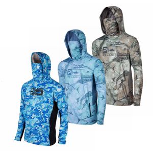 Outdoor Shirts PELAGIC Fishing Shirts Upf 50 Long Sleeve Hooded Face Cover Camisa Pesca Quick Dry Tops UV Protection Fishing Face Mask Clothes 230810
