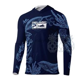 Outdoor Shirts Pelagic Heren Vissen Jersey Tops Prestaties Shirts met lange mouwen Zon UV-bescherming Vissen Hoodies Kleding Camiseta De Pesca J230605
