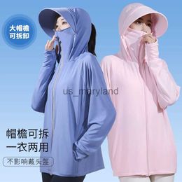 Chemises d'extérieur UPF 50 + UV Protection solaire Tops Sweat à capuche pour femme Glace Soie Respirant Ultra-mince Crème Solaire Veste Extérieure À Séchage Rapide Pêche Manteau De Course J230605