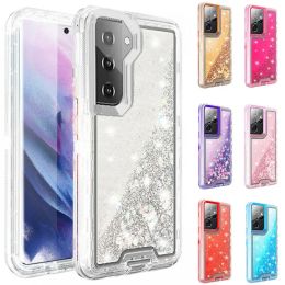 Étui de téléphone extérieur à l'épreuve des chocs pour Samsung Galaxy S10 S20 S21 S10 plus S22 + S23 Ultra 3D Liquid Liquid Glitter Case