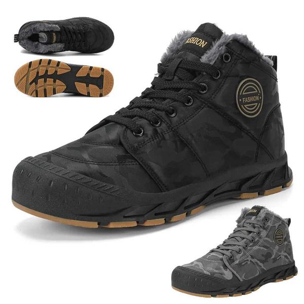 Zapatos al aire libre Sandalias 2023 Zapatos de algodón para hombre Zapatillas de senderismo al aire libre cálidas de felpa Botas de nieve transpirables impermeables Hombre Casual High Top Invierno Descalzo YQ240301