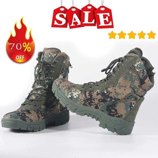 Zapatos al aire libre Sandalias de alta calidad Entrenamiento al aire libre Hombres Botas tácticas Zapatos del ejército del desierto Camuflaje Combate Caza Botas Zapatos de senderismo YQ240301