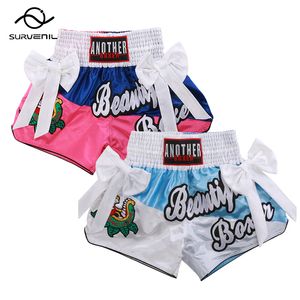 Buiten shorts satin muay thai boog linten boksen dames mannen kinderen vechten kickboks broek gym fitness martial arts mma kleding 230814