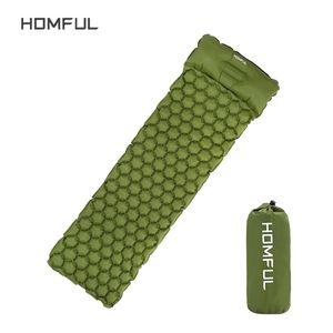 Outdoor Sleeping Pad Camping Inflatable Mattress with Pillows Travel Mat Folding Bed Ultralight Air Cushion Hiking Trekking 220216