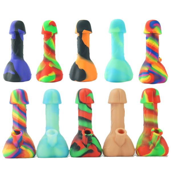 Fumer en plein air Silicone Narguilé Bong Fumer Des Conduites D'eau Coloré Silicium Dab Rigs Brûleur À Huile Bubbler Filtre Incassable En Gros