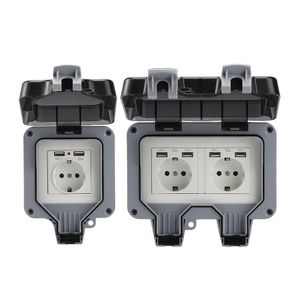 Outdoor Socket ABS Ip66 Waterproof Case EU and UK Plug Wall Power Sockets Box Single/ Double Charging Port For Garden Workshop Home