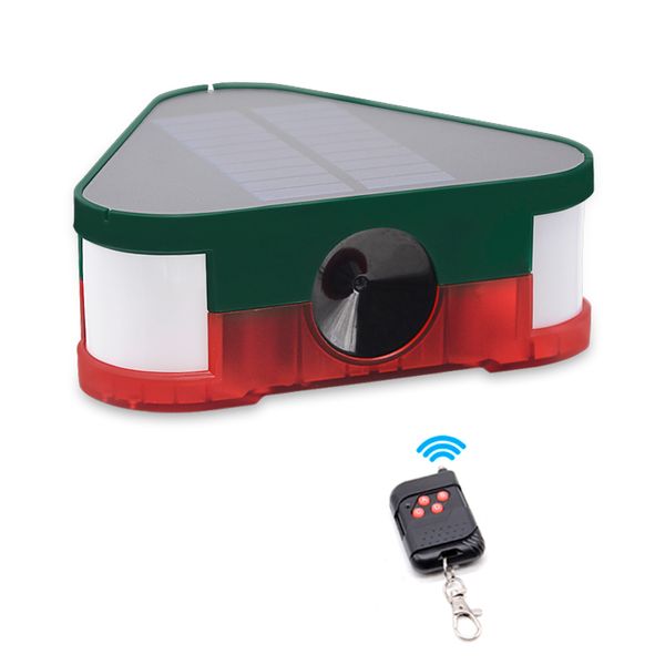 Repeller de animales solar al aire libre Alarma audible impermeable 360 ​​° Cantidad de tres lados Repelente ultrasónico para el jardín del patio de la granja con control remoto