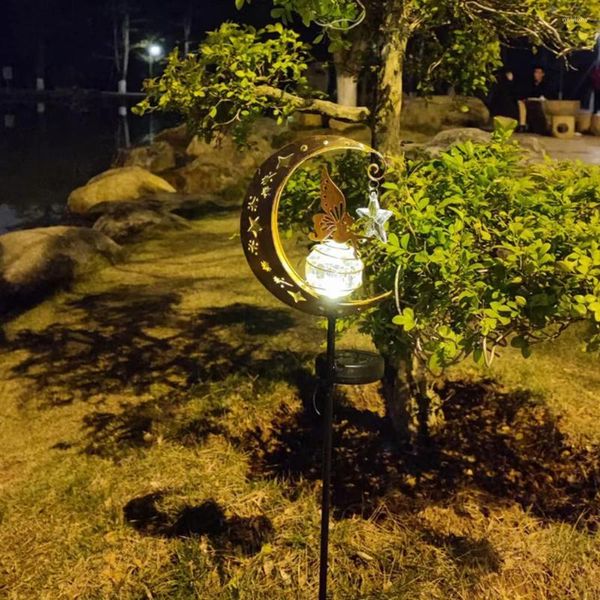 Lampe solaire d'extérieur en fer forgé, projecteur creux d'elfe et de lune, lampes de décoration de jardin artistique pour allée, Patio et pelouse