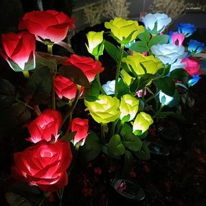 Outdoor Solar LED-gazonlamp Rose Flower Light Yard Garden Red 5/7 Heads Waterdichte decoratieve landschapsverlichting