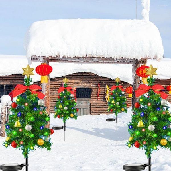 Solarleuchte im Freien, magische Weihnachtsbaumlampe, wasserdicht, kabellos, für den Garten mit kleiner Glocke, beleuchtet die Rasenlandschaft