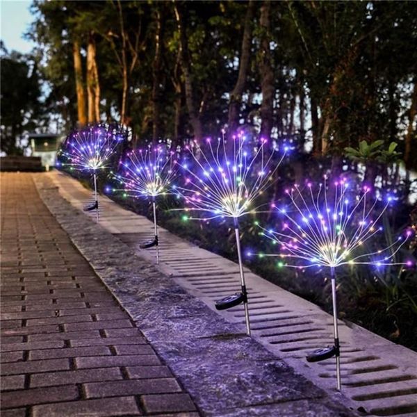 Luces solares para exteriores, alambre de cobre de diente de león, enchufe para césped, luces de fuegos artificiales con batería integrada, accesorios brillantes para vacaciones a prueba de agua 254C