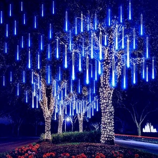 Lumières de Noël solaires extérieures de pluie de météores 10 tubes 192 LED guirlandes lumineuses suspendues pour la lampe de décoration de fête de vacances d'arbre de jardin