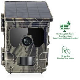 Cámara de caza con Panel Solar para exteriores, monitoreo automático por infrarrojos, trampa para vida salvaje, cámara de rastreo de 24MP, 1296P, grabadora de vídeo Po 240104