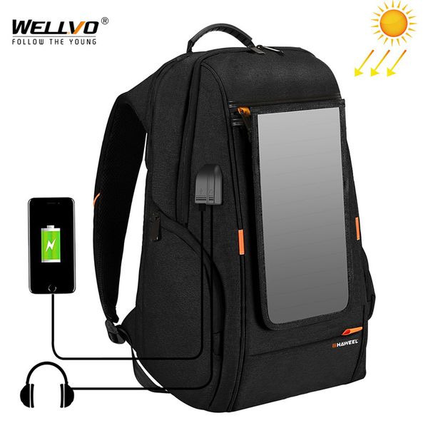 Mochilas de viaje con panel solar para exteriores Mochila multifunción transpirable para hombres Mochila para computadora portátil con asa Puerto de carga USB XA279Z 210322