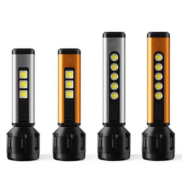 Luces de antorcha con energía solar para exteriores con lámpara de trabajo lateral, 5 COB + 1 LED, indicador de batería, impermeables para exteriores, camping, emergencias