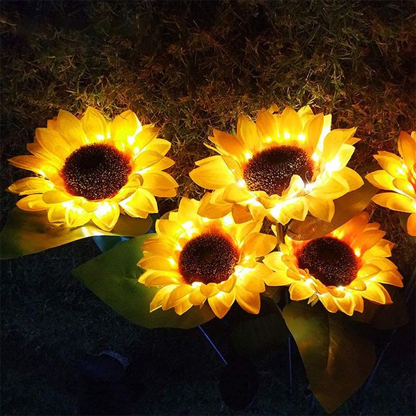 Lampes de décoration de jardin de tournesol solaire extérieur étanche LED voie de cour à énergie solaire lumière décorative lampe de paysage de pelouse