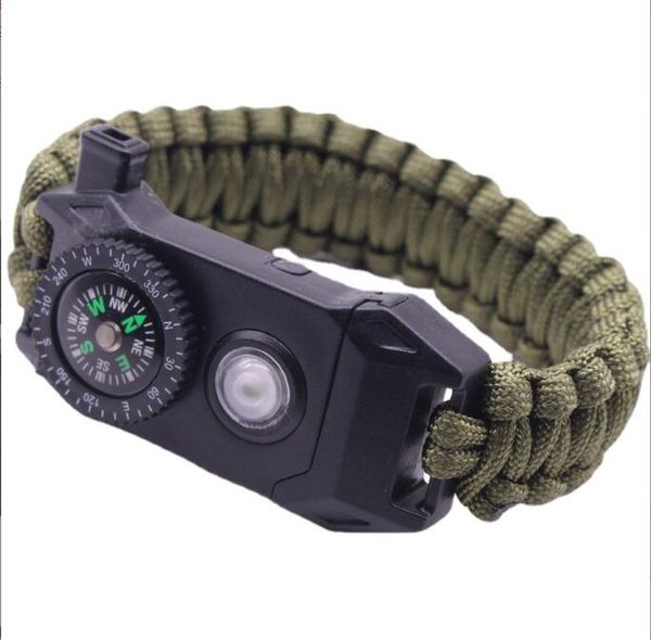 Bracelets de survie SOS en plein air 7 en 1 lumières LED d'urgence multifonction parachute cordon bracelet boussole pour la randonnée camping cyclisme