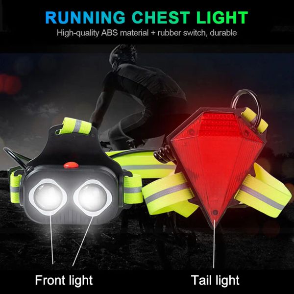 Sport extérieur LED Night Running Safety Warning Lampe USB Light poitrine rechargeable pour le jogging à vélo avec lumière du dos