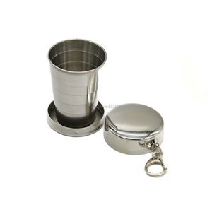 Taza de viaje retráctil para deportes al aire libre, taza plegable de acero inoxidable, tazas de bolsillo con llavero, soporte para colgar, vasos para botellas de agua