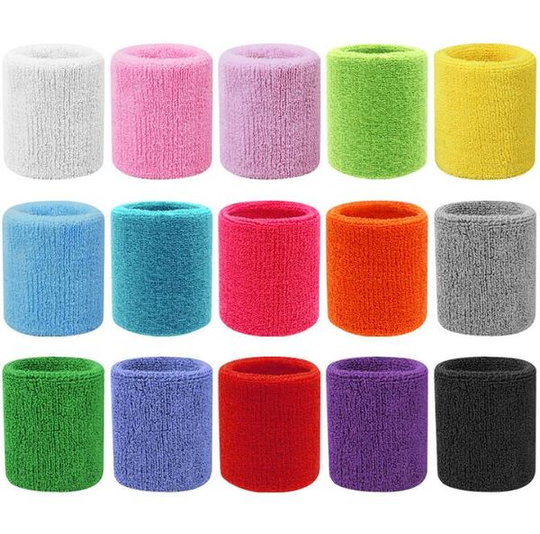 Support de poignet de sécurité pour les sports de plein air Bracelet évacuant l'humidité Bande de serviette en coton de couleur bonbon Bandes de poignet de cyclisme pour Gym Basketball