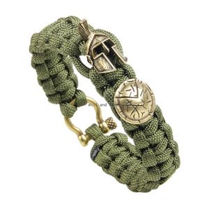 Deporte al aire libre Supervivencia Línea central Pulsera Retro Casco romano Escudo Pulseras con dijes Brazalete Brazalete para hombres Joyería de moda Hip Hop Will y Sandy