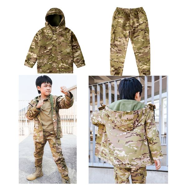 Pantalones de chaqueta para niños de camuflaje para niños al aire libre Juego de Airsoft Gear Jungle Hunting Woodland Shooting Coat Combat Children Clothing No05-224