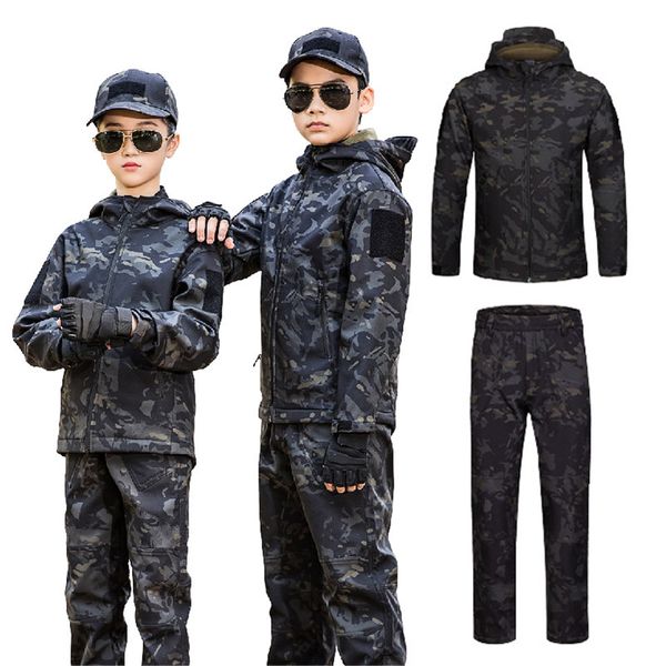 Deportes al aire libre Camuflaje Kid Child Jacket Pants Set Airsoft Gear Jungle Hunting Woodland Shooting Coat Combat Children Clothing NO05-231