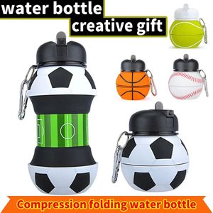 Sports extérieurs Fold Water Bottle Football Basketball Tennis Golf Déchouc Portable Silicone Kettle Travel Children Adult Bottle 240507
