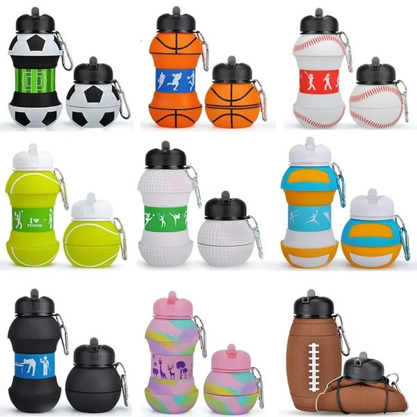 Sports extérieurs Fold Water Bottle Football Basketball Tennis Golf Féche à disposition Portable Silicone Kettle Travel Enfants Adulte 240409