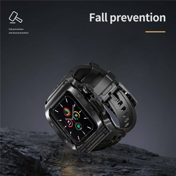 Boîtier de montre en métal pour sports de plein air pour Apple iWatch S7 S8 45 mm 44 mm 3 en 1, coque de protection complète anti-chute en acier souple avec bracelet de montre en silicone à dissipation thermique