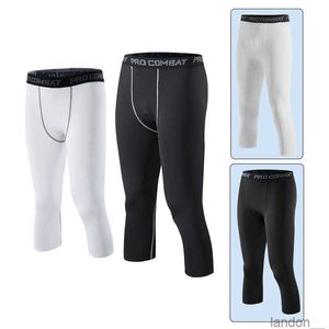 Collants de sport de plein air Capris pour hommes, pantalons de Compression élastiques respirants d'été, pantalons de course, de Fitness, à séchage rapide, pantalons de basket-ball