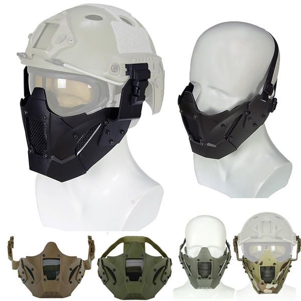 Máscara de malla de alambre de acero al aire libre con banda para la cabeza Airsoft Shooting Equipo de protección facial Casco rápido táctico Wing Rail Side Rail Mount N279b