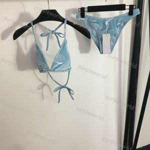 Dames badmode zomer sexy blauwe bikini set tweedelig strand print ontwerp badpak mode badmode