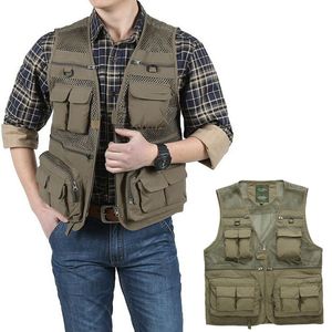 Outdoor Summer Tactical Fishing Vest vestes hommes Safari Jacket Multi Pockets voyage Vestes sans manches S- 7XL plus la taille, T200117
