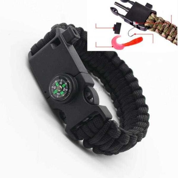 bracelet de survie en plein air avec hameçon appât sifflet décapsuleur Unisexe Hommes Femmes Paracord Bracelet Parachute Cord Camping Bracelet