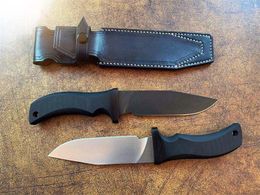 Couteau de chasse droit de survie en plein air A8 lame à pointe de chute de lavage de pierre G10 poignée couteaux à lames fixes avec gaine en cuir