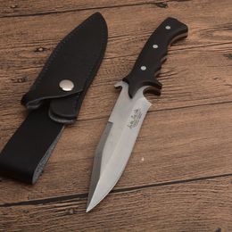 Outdoor Survival Rechte mes 8Cr13 Satijn Blade Volledige Tang Palissies Handvat Vaste Blade Hunting Messen met leren schede