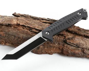 Cuchillo recto de supervivencia al aire libre 440C Hoja de punta de Tanto de dos tonos Full Tang Black G10 Mango Cuchillos tácticos de hoja fija con caja al por menor