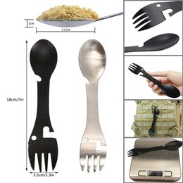 Outdoor Survival Tools 5 In 1 Camping Multifunctionele EDC Kit Practical Fork Knip Lepel Bottle/Can Opener