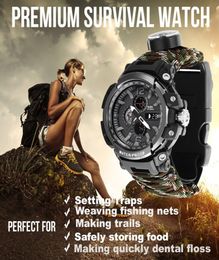 Outdoor Survival Watch Multifunctioneel militair waterdichte 50m nooduitrusting paracord armband Watch voor mannen kamperen Hiking365957777