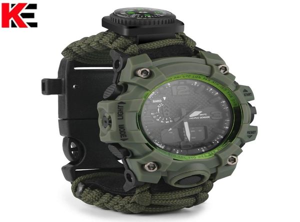 Montre de survie en plein air montre paracord multifonctionnel avec thermomètre à sifflet boussole survie en extérieur EDC Hunting8665622