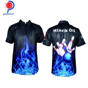 T-shirts d'extérieur noir bleu Fire Design 3 boutons chemises d'équipe de Bowling livraison directe acceptée 231009