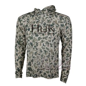 Outdoor T-shirts Men Huk Vissing Hoodie Lange mouw Zon Bescherming Sweatshirt Ademend snel droge camouflage Viskleding Camisa de Pesca J230214