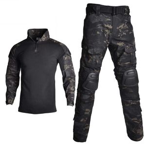 T-shirts d'extérieur Militar Multicam Costumes de camouflage Vêtements de chasse Hommes Armée Uniforme militaire Costume tactique Chemise de combat Pantalon cargo Genouillères 230825