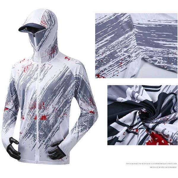 Été Protection solaire peau coupe-vent hommes chemises à capuche en plein air glace soie cyclisme vestes Anti UV vêtements de pêche avec masque 3XL J230214